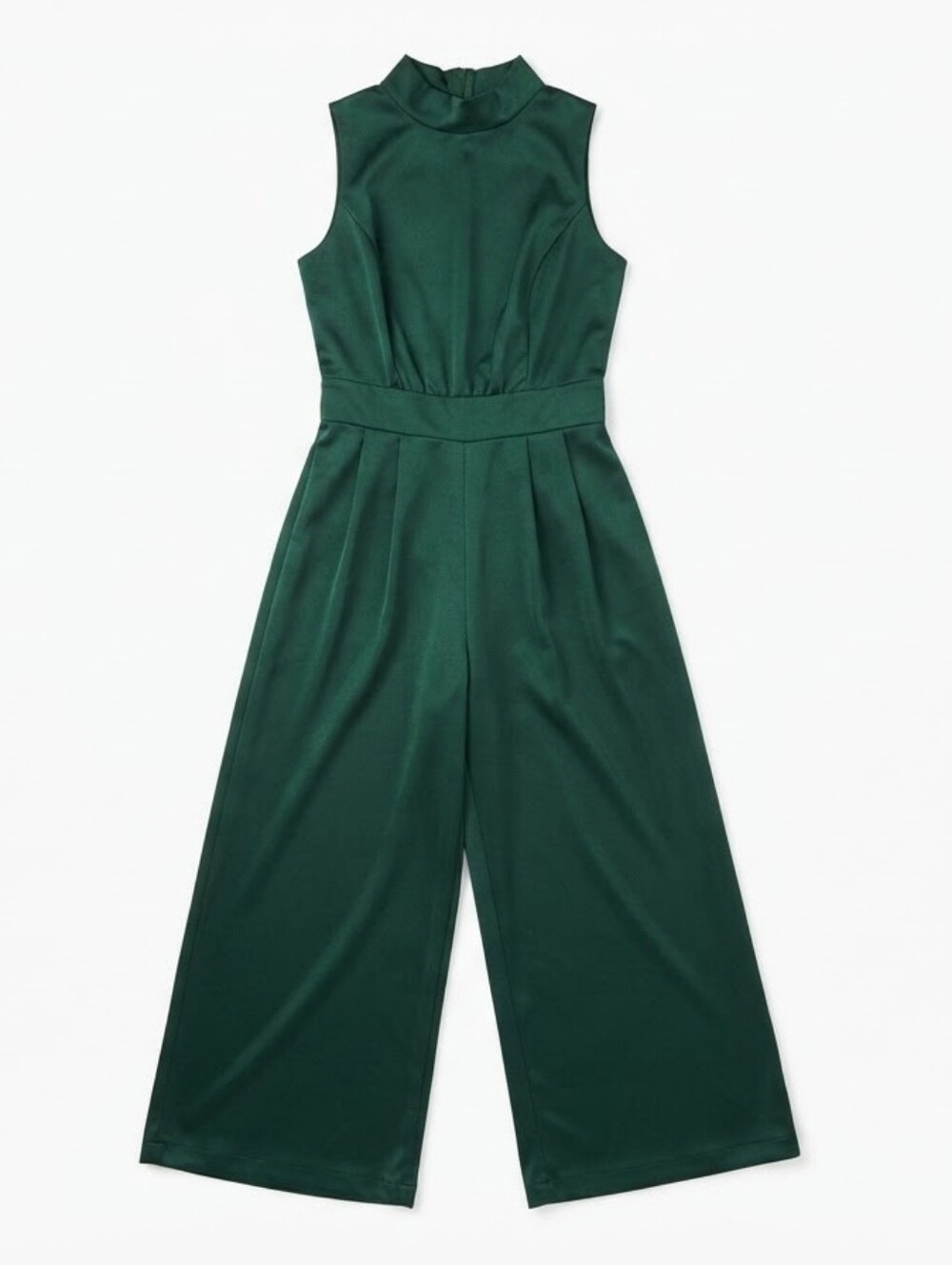 Sleeveless Mock-Neck Jumpsuit in Emerald Green